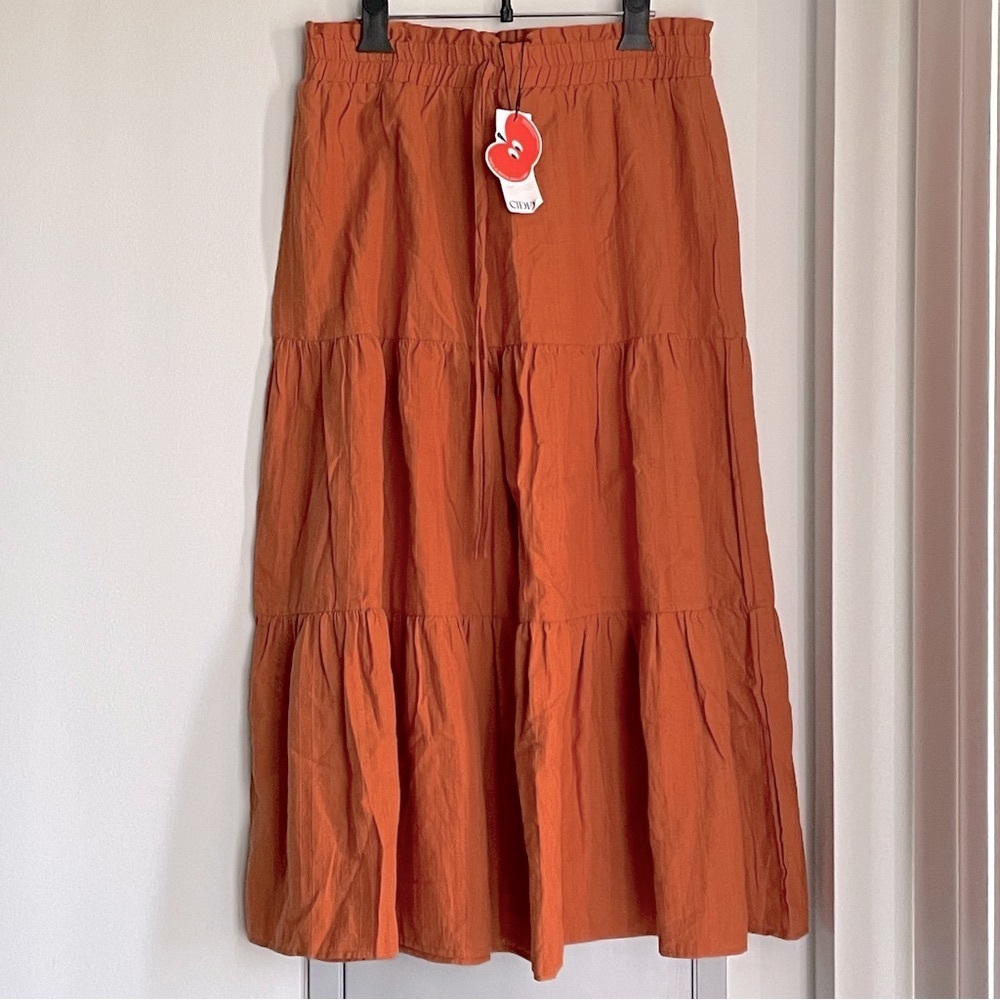 Cider Rust Orange Tiered Maxi Skirt